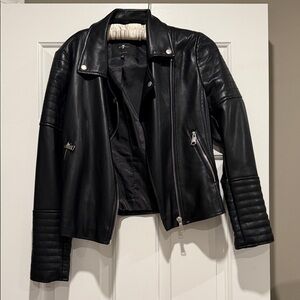 7 For All Mankind Black Leather Biker Jacket